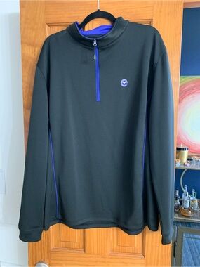 Wimbledon Black Zip-Up Pullover with Blue Trim Size XXL